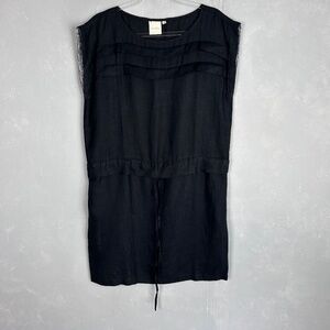 Reistor size M shift black dress 100% hemp short cinched waist w pockets